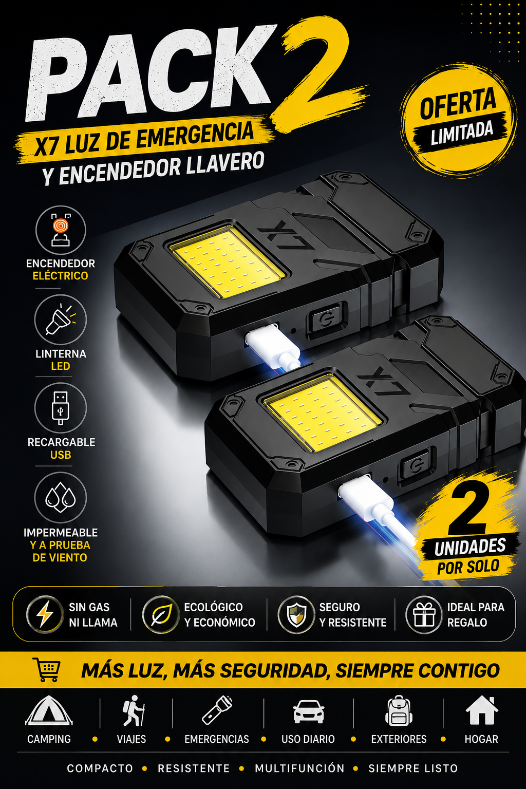 PACK 2 Linterna + Encendedor + Llavero TODO EN UNO!!!