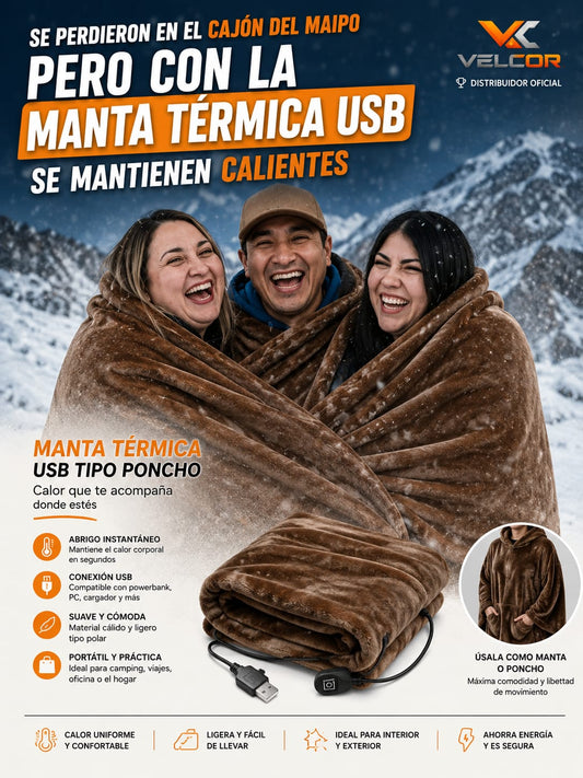 Manta Térmica Eléctrica USB Tipo Poncho
