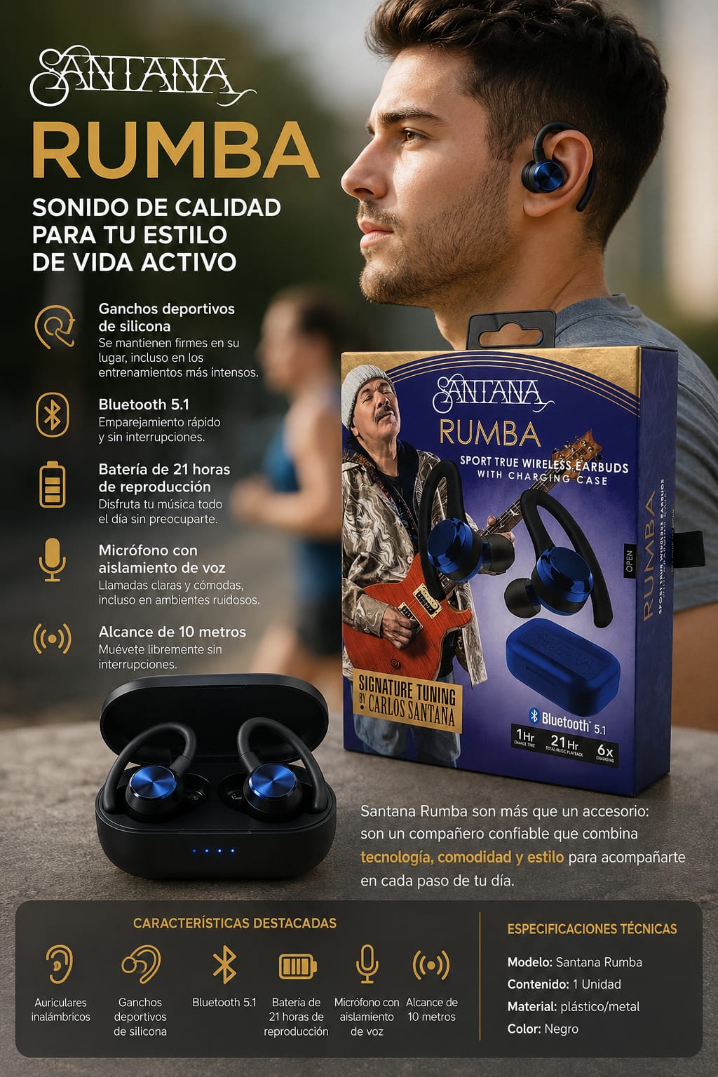 Santana Rumba Auriculares Bluetooth 5.1