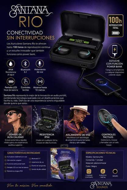 Santana Rio Auriculares Bluetooth 5.1