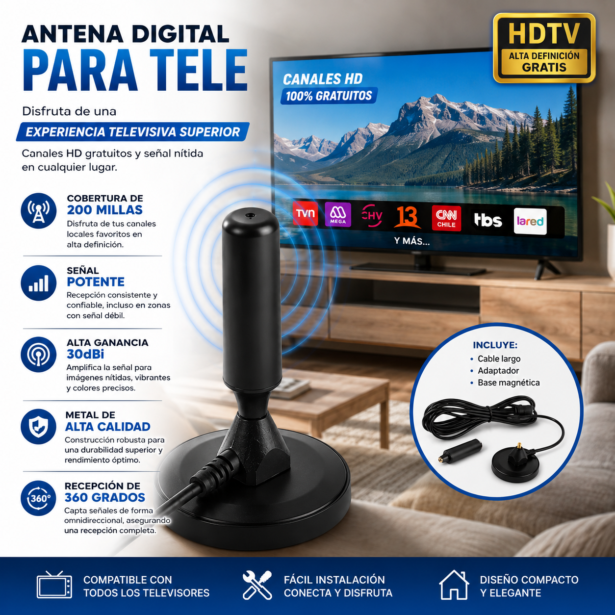 PACK 2X1 Antena digital hd tv con +1.000 canales GRATIS